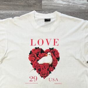 Vintage 90s‎ Love Dove T-Shirt Made White Mens L Single Stitch USPS Stamp USA